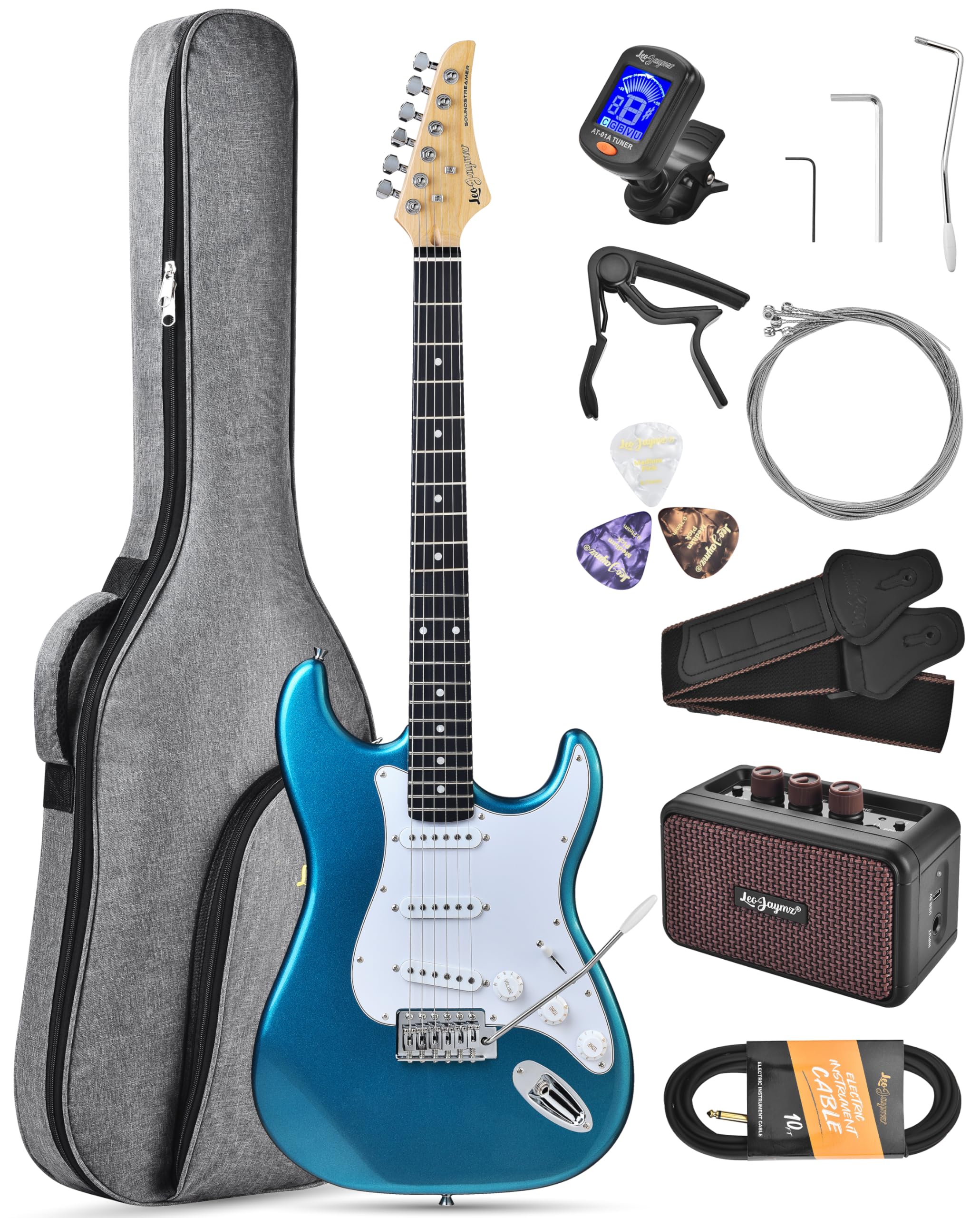 Amazon.com: Leo Jaymz Beginner Electric Guitar 39” Kit with